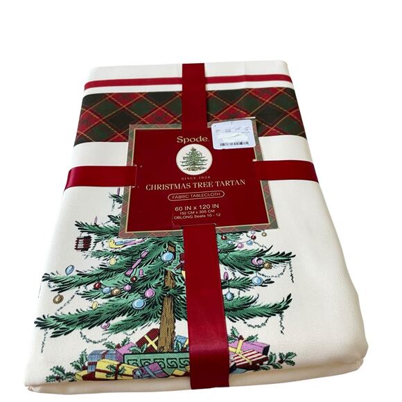 Spode Christmas Tree Tartan Holiday Tablecloth 60x120 Oblong New - Picture 10 of 14